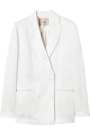 Twin-Set Jassen, Dames, Wit, M, Witte Geweven Blazer met Dubbele Knoopsluiting