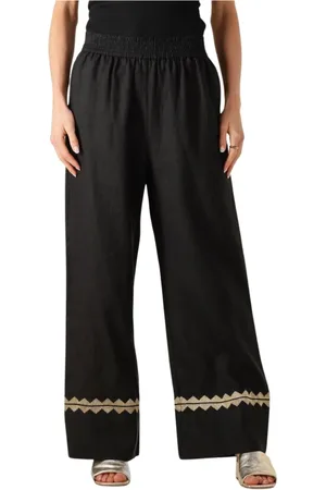 Greek Archaic Kori Broeken, Dames, Zwart, M, Linnen, Zwarte Linnen Broek voor Vrouwen