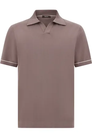 Boggi Milano Truien, Heren, Bruin, S, Katoen, Katoenen Crêpe Gebreid Polo Shirt