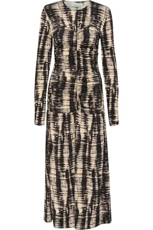 Gestuz Kleedjes, Dames, Veelkleurig, L, Boter Geel Abstract Print Lange Jurk