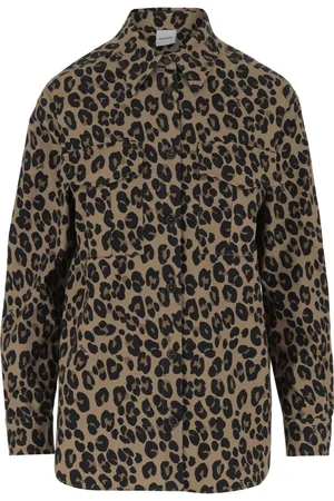 Aspesi Blouses & Shirts, Dames, Bruin, S, Katoen, Luipaardprint Katoenen Overhemd
