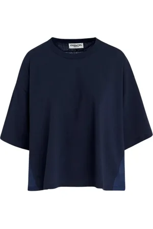 Essentiel Antwerp Tops, Dames, Blauw, M, Satijn, Satijnen T-shirt met open rug