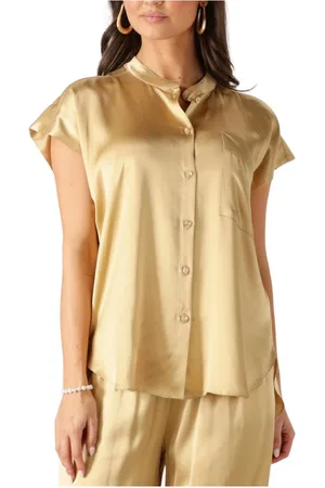 Greek Archaic Kori Blouses & Shirts, Dames, Geel, S, Linnen, Gouden Elegant Longsleeve Top