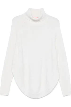 FARFETCH Truien, Dames, Wit, M, Wol, Witte Geribbelde Gebreide Trui met Rolnek