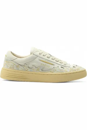 Ghoud Schoenen, Dames, Wit, 39 EU, Katoen, Ivoor Leren Lage Sneakers