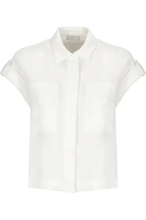 PESERICO SIGN Blouses & Shirts, Dames, Wit, S, Katoen, Witte Zijden en Katoenen Overhemd