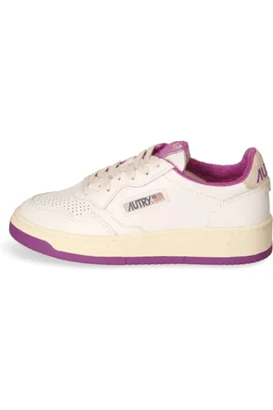Autry Schoenen, Heren, Wit, 38 EU, Katoen, Low Top Sneakers met Beige en Paarse Accenten