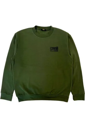 Roberto Cavalli Sweatshirts & Hoodies, Heren, Groen, M, Katoen, Groene Fleece Hoodie voor Mannen