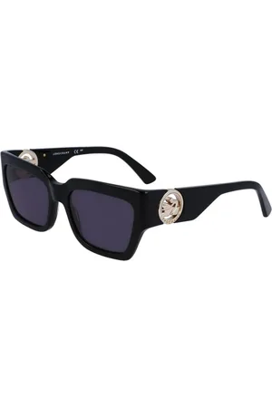 Longchamp Accessoires, Dames, Zwart, ONE Size, Zwarte Acetaat Zonnebril met Grijze Lenzen