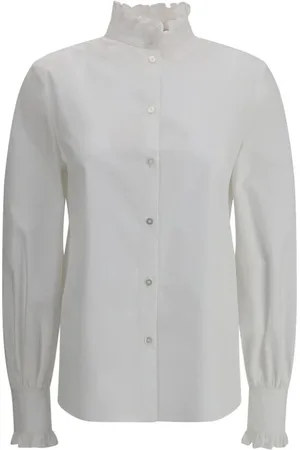 VALENTINO Blouses & Shirts, Dames, Wit, S, Blouse met ruches en parelmoerknopen