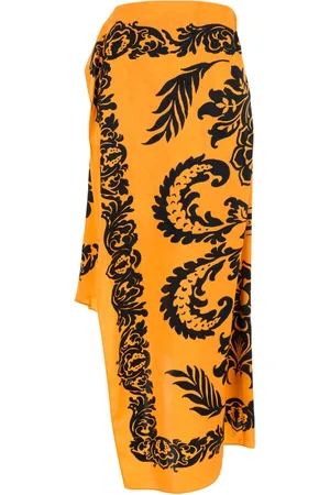 Etro Rokken, Dames, Oranje, M, Oranje Bloemen Asymmetrische Rok Vrouw