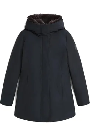 Woolrich Jassen, Dames, Blauw, M, Leer, Blauwe Luxe Boulder Parka