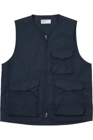 Universal Works Jassen, Heren, Blauw, M, Katoen, Parachute Liner Gilet in Navy Polytech