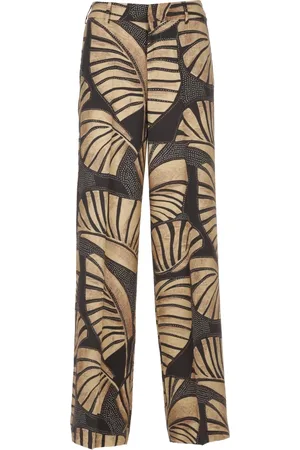PT Torino Broeken, Dames, Bruin, L, Bruine Palazzo Broek Elastische Taille
