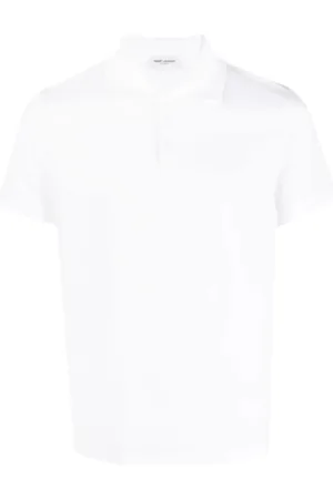 Saint Laurent Tops, Heren, Wit, L, Katoen, Organisch Katoenen Polo met Korte Mouwen en Monogram Logo