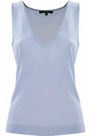 Kocca Tops, Dames, Blauw, L, Glanzend V-hals Gebreid Vest Top