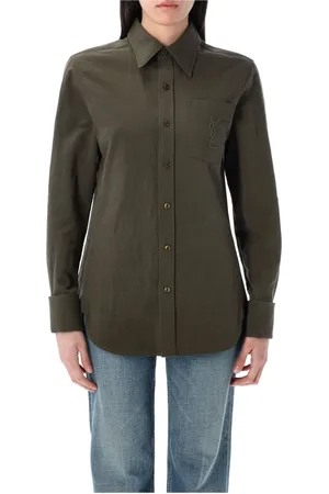 Saint Laurent Blouses & Shirts, Dames, Groen, S, Katoen, Khaki Cassandre Shirt Dameskleding