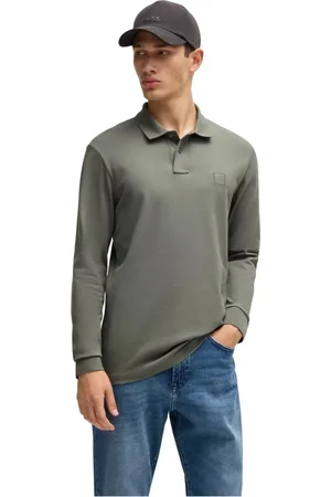 HUGO BOSS Tops, Heren, Groen, 4Xl, Katoen, Polo Shirt met Lange Mouwen
