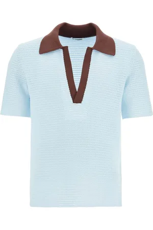 Jil Sander Truien, Heren, Blauw, M, Katoen, Polo shirt met korte mouwen en perforaties