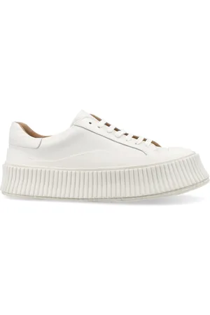 Jil Sander Schoenen, Dames, Wit, 37 EU, Leer, Leren Sneakers met Gevulkaniseerde Zool en Lage Schacht
