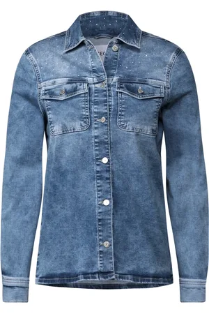 CECIL Jassen, Dames, Blauw, M, Denim, Sprankelend Denim Overshirt met Glamour Stenen