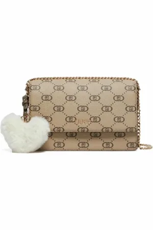 Liu Jo Tassen, Dames, Bruin, ONE Size, Schoudertas met Logo Print en Bedel