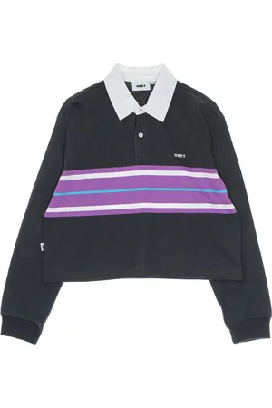 Obey Tops, Dames, Veelkleurig, M, Katoen, Gestreept poloshirt met lange mouwen marine