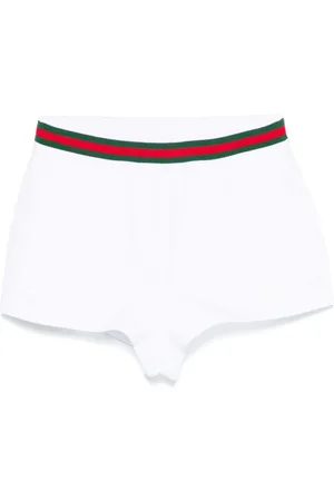 Gucci Korte broeken, Dames, Wit, L, Witte Shorts met Elastische Taille en Webdetails