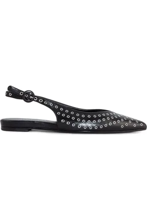 HALMANERA Schoenen, Dames, Zwart, 37 EU, Zwarte Leren Platte Slingback Schoenen