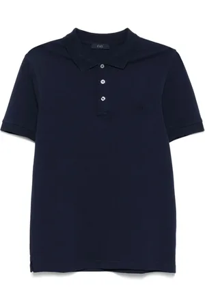 FAY Tops, Heren, Blauw, L, Blauw Poloshirt met Logo Borduursel