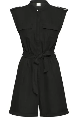 Ichi Jumpsuits & Playsuits, Dames, Zwart, S, Linnen, Utility-geïnspireerde zwarte broek