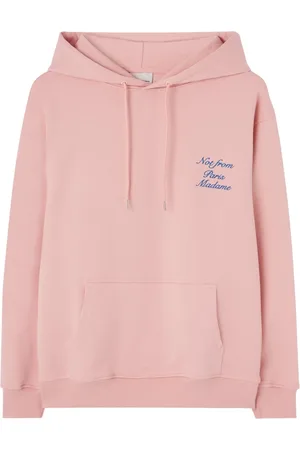 Drôle de Monsieur Sweatshirts & Hoodies, Heren, Roze, S, Cursive Slogan Hoodie Sweaters