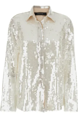FEDERICA TOSI Blouses & Shirts, Dames, Grijs, M, Pailletten, Grijze Pailletten Mesh Shirt