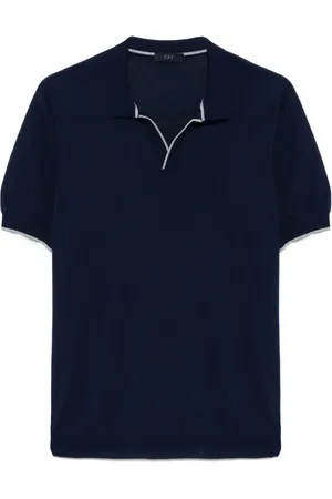 FAY Truien, Heren, Blauw, S, Blauwe Polo T-shirts met Split Neck