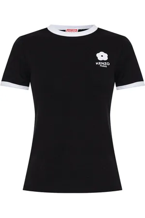 Kenzo Tops, Dames, Zwart, S, Katoen, Zwarte T-shirts en polo`s met bloemmotief