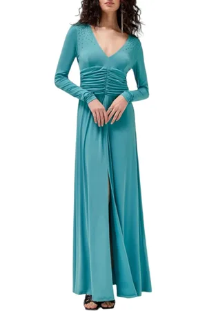Blugirl Kleedjes, Dames, Blauw, M, Blauwe Gebreide Lange Jurk V-Hals