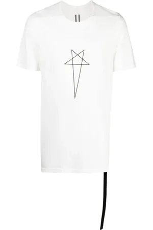 Rick Owens Tops, Heren, Wit, M, Milk/Black Level T-Shirt