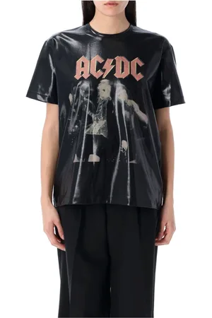 JUNYA WATANABE Tops, Dames, Zwart, M, Polyester, Ac/Dc Grafische Print T-Shirt Zwart