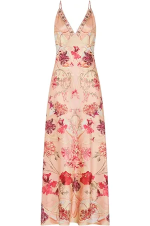Camilla Kleedjes, Dames, Roze, M, Bloemen Maxi Jurk met Dunne Bandjes