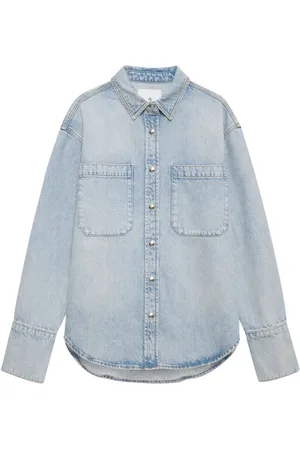 ANINE BING Blouses & Shirts, Dames, Blauw, M, Denim, Lichtblauwe Denim Overhemd met Drukknopen