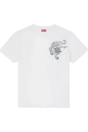 Kenzo Tops, Dames, Wit, S, Katoen, Witte Tiger Star Geborduurd T-shirt