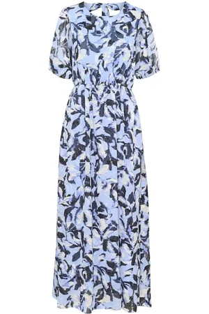 Kaffe Kleedjes, Dames, Blauw, XL, Polyester, Blauwe Maxi Jurk met Polyesterinhoud