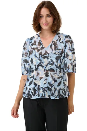 Kaffe Blouses & Shirts, Dames, Veelkleurig, M, Polyester, Blauwe Bloemenprint Blouse