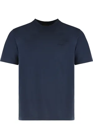 Woolrich Tops, Heren, Blauw, L, Katoen, Geribbelde kraag katoenen ronde hals T-shirt