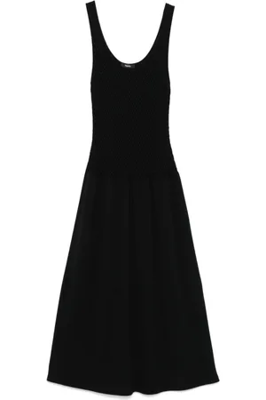 THEORY Kleedjes, Dames, Zwart, S, Katoen, Zwarte Katoenen Midi Jurk Mouwloos