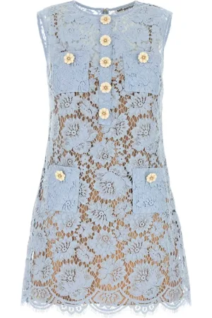 Self-Portrait Kleedjes, Dames, Blauw, M, Poederblauwe Kant Mini Jurk
