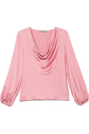 D.EXTERIOR Blouses & Shirts, Dames, Roze, L, Satijn, Roze Satijnen Blouse met Cowl Neck