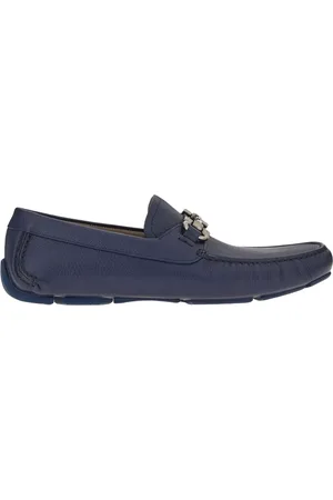 Salvatore Ferragamo Schoenen, Heren, Blauw, 40 EU, Blauwe leren loafer met Gancini-bit