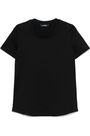 Max Mara Tops, Dames, Zwart, XS, Zwart Geborduurd Logo Crew Neck T-shirt
