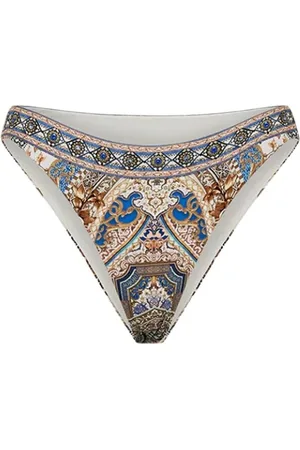 Camilla Badkleding, Dames, Veelkleurig, S, Gestreepte Bikini Onderkant met Kristalversieringen